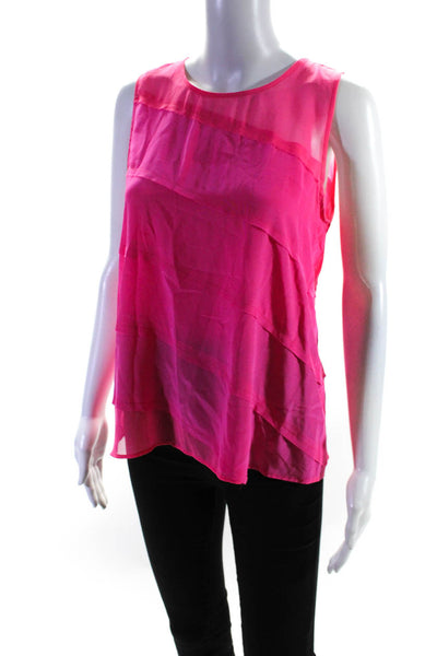 Sandro Womens Back Zip Sleeveless Scoop Neck Silk Top Blouse Hot Pink Size 2