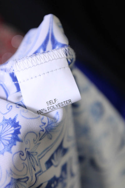 Amanda Uprichard Womens Off Shoulder Abstract Blouse Shirt White Blue Size Small