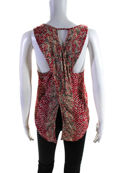Parker Womens Sleeveless Scoop Neck Snake Print Silk Top Red White Size Small