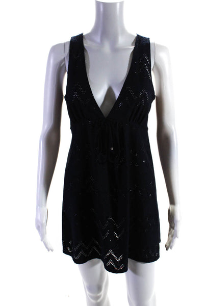 J Valdi Womens Sleeveless Drawstring V Neck Cover Up Dress Navy Blue Size Medium