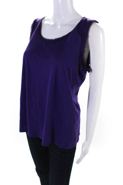 Lanvin Womens Cotton Jersey Knit Ruffled Collar Tank Top Blouse Purple Size S