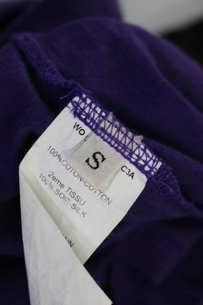 Lanvin Womens Cotton Jersey Knit Ruffled Collar Tank Top Blouse Purple Size S
