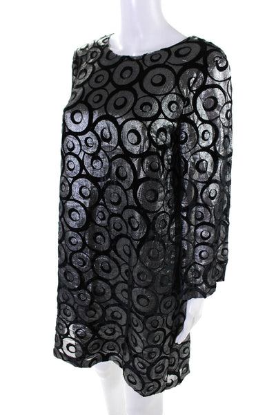 Opening Ceremony Womens Silver Black Printed Long Sleeve A-Line Dress Size 4