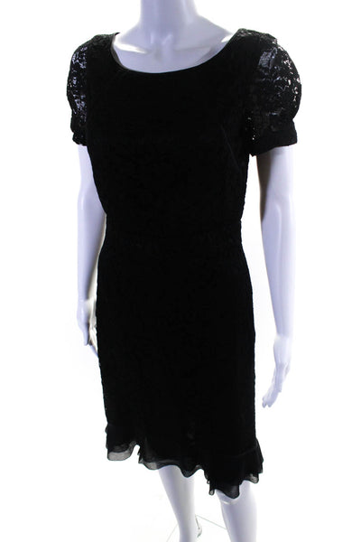 Tory Burch Womens Lace Short Sleeve A Line Tiered Dress Black Size 4