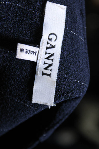 Ganni Womens Pinstriped Long Sleeve Blouse Navy Blue Size EUR 36