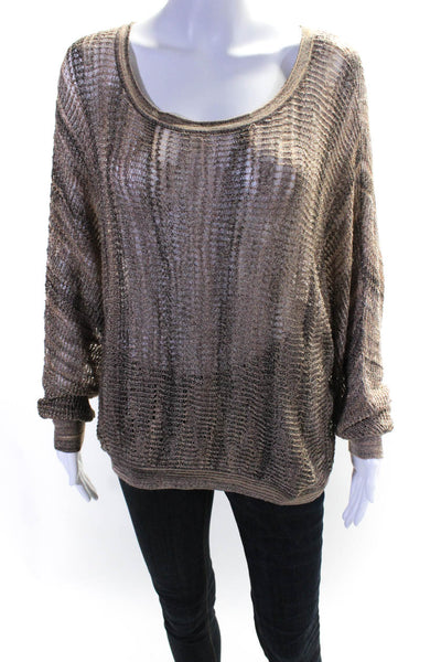 BCBG Max Azria Womens Camille Loose Knit Dolman Sleeve Sweater Brown Size Large