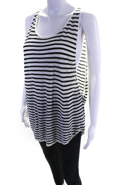 Eileen Fisher Womens Striped Knit Tank Top Blouse Black White Linen Size Small