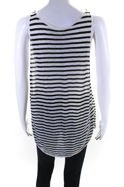 Eileen Fisher Womens Striped Knit Tank Top Blouse Black White Linen Size Small