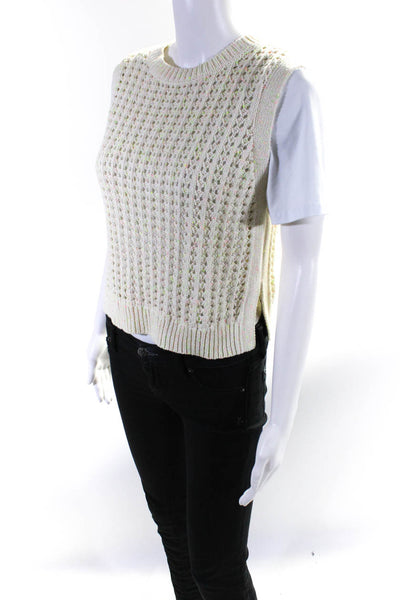 Cotton By Autumn Cashmere Womens Cotton Open Knit Sweater Vest White Size S