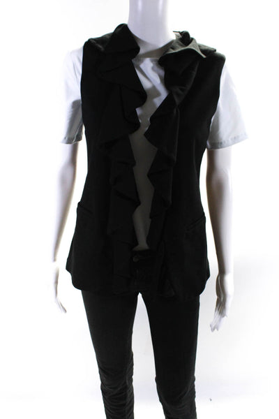 Alice + Olivia Womens Knit Ruffled V-Neck Hook Closure Vest Black Size XS