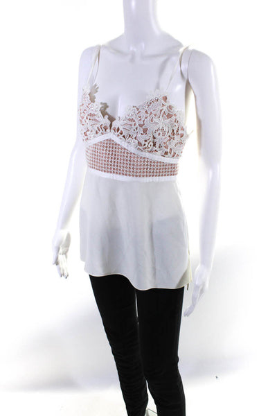 Theory Womens Two Tone Crepe Lace V-Neck Tank Top Blouse White Size 6