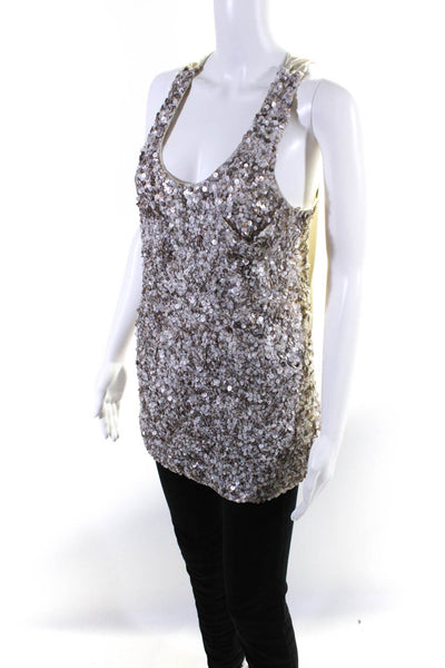 Poleci Womens Chiffon Sequin Scoop Neck Tank Top Blouse Gray Size 8