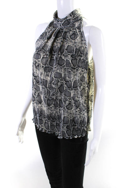 Sen Womens Snakeskin Printed Pleated Mock Neck Blouse Top Gray Size XS