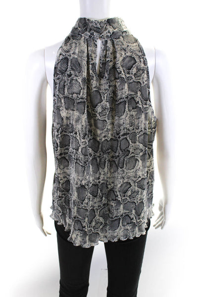 Sen Womens Snakeskin Printed Pleated Mock Neck Blouse Top Gray Size XS