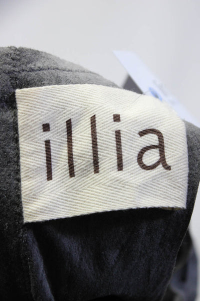 Illia Womens Knit Leather Zip Drawstring Crew Neck Blouse Top Gray Size 4