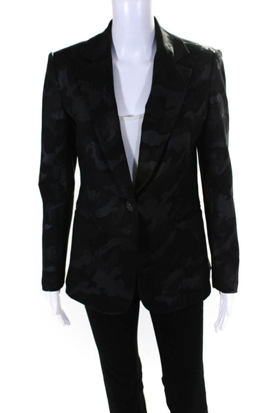 Insight Womens Camoflage Print Single Button Blazer Jacket Black Size 2