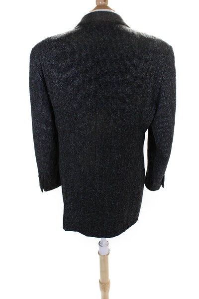 Armani Collezioni Mens Alpaca Tweed Two Button Blazer Jacket Brown Blue Size 44