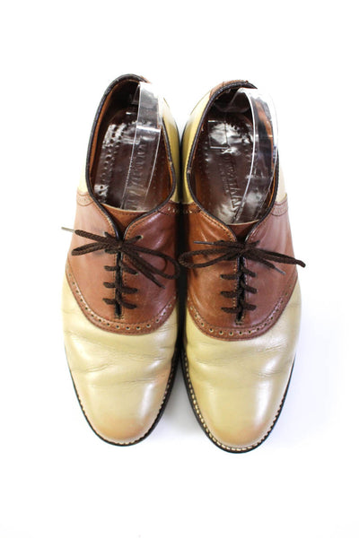 Cole Haan Mens Leather Colorblock Print Lace Up Oxfords Beige Brown Size 11