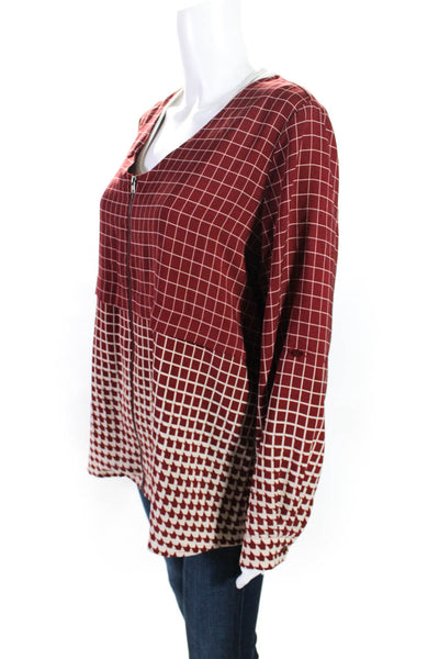 Pleione Women's Lightweight Checkered Long Sleeve Zip Jacket Red Size L