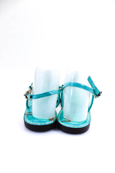 Sam Edelman Women's Gigi Classic T Strap Flat Sandals Blue Size 9.5