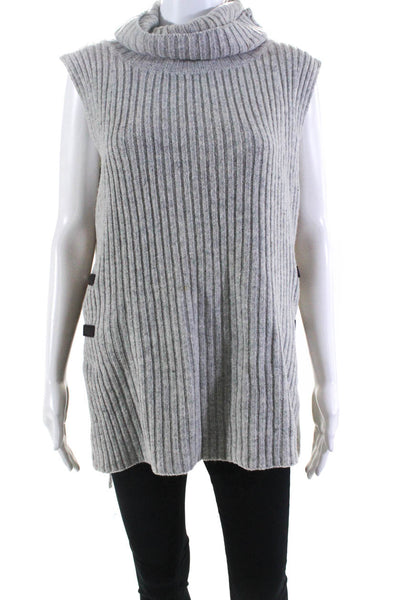 Elliatt Womens Ribbed Side Buckled Turtleneck Sleeveless Sweater Gray Size XS