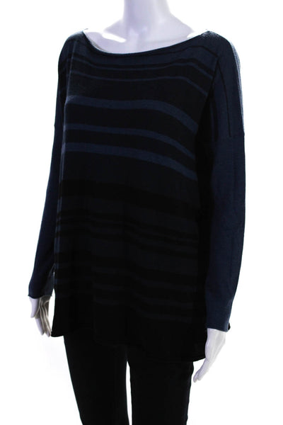 Vince Womens Blue Merino Wool Striped Scoop Neck Long Sleeve Sweater Top Size XS