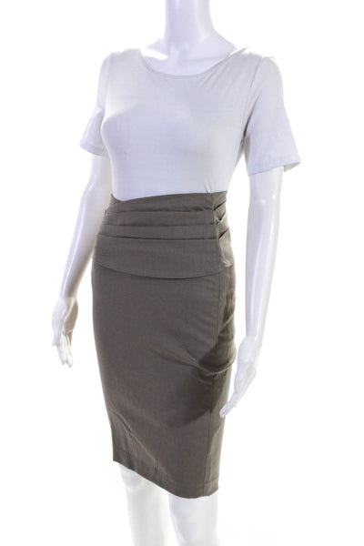 Hoss Intropia Womens Wool Draped Pleated Zipped Midi Skirt Beige Size EUR34