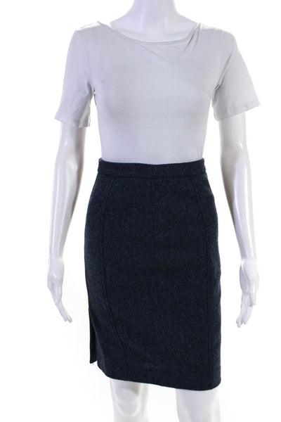Tocca Womens Wool Textured Striped Darted Zipped Pencil Skirt Navy Size 0