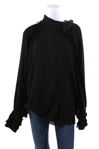 IRO Womens Long Sleeve Mock Neck Ruffled Blouse Black Size EUR 36