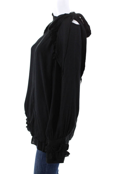 IRO Womens Long Sleeve Mock Neck Ruffled Blouse Black Size EUR 36