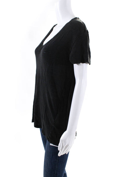 IRO Womes Linen Short Sleeve V Neck Libbyip Tee Shirt Black Size Medium