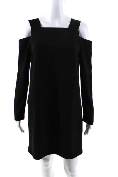 Amanda Uprichard Womens Crepe Square Neck Long Sleeve Shift Dress Black Size S