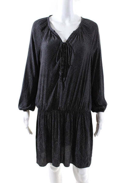 Ramy Brook Womens Snakeskin Print Long Sleeve Lace Up Blouson Dress Gray Size XS