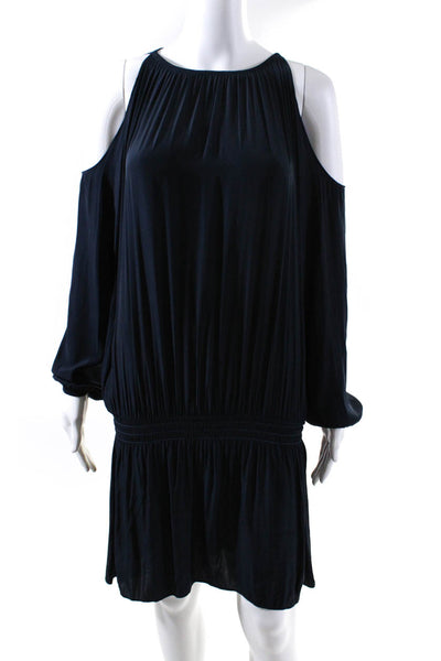 Ramy Brook Womens Woven Cold Shoulder Sleeve Mini A-Line Dress Navy Size XS