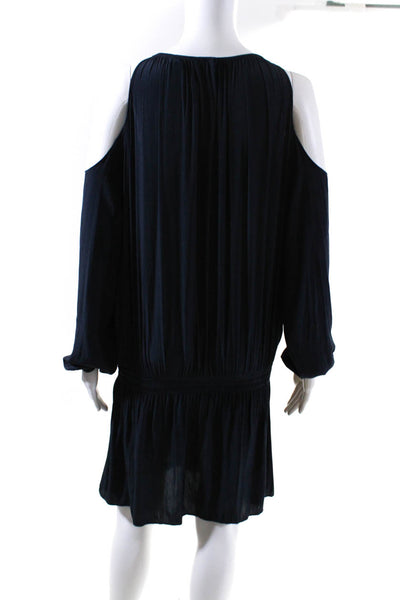 Ramy Brook Womens Woven Cold Shoulder Sleeve Mini A-Line Dress Navy Size XS