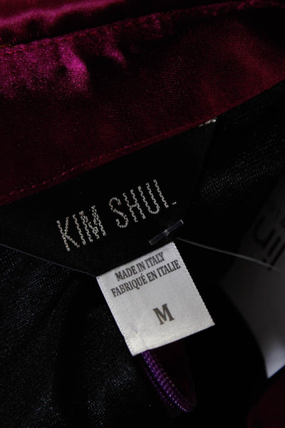Kim Shul Women's Silk Blend Butterfly Print Short Sleeve Crop Top Purple Size M