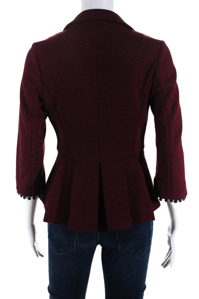 Tabitha Women's Striped V Neck One Button Knit Peplum Blazer Red Size XS