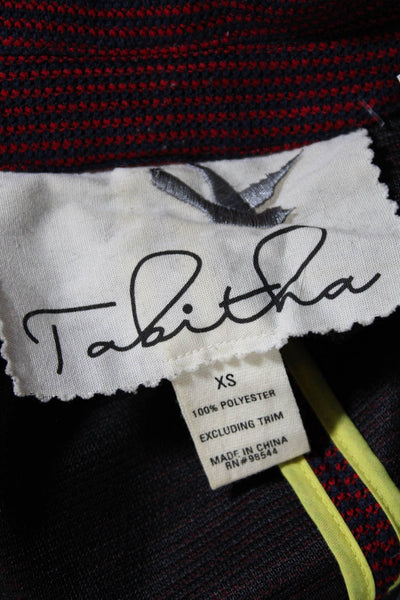 Tabitha Women's Striped V Neck One Button Knit Peplum Blazer Red Size XS