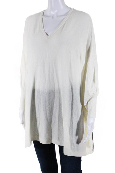 Love Token Womens Solid V Neck Cuff Sleeve Knit Poncho Shirt White Size Medium