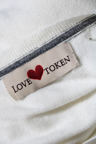 Love Token Womens Solid V Neck Cuff Sleeve Knit Poncho Shirt White Size Medium