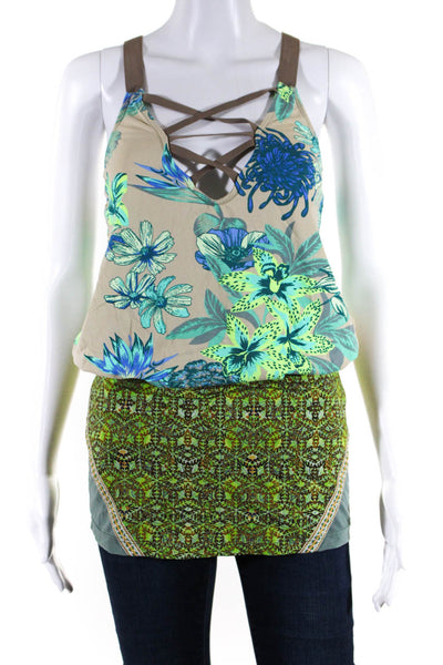 Maaji Women's Floral Sleeveless V-Neck Tank Top Beige Size S