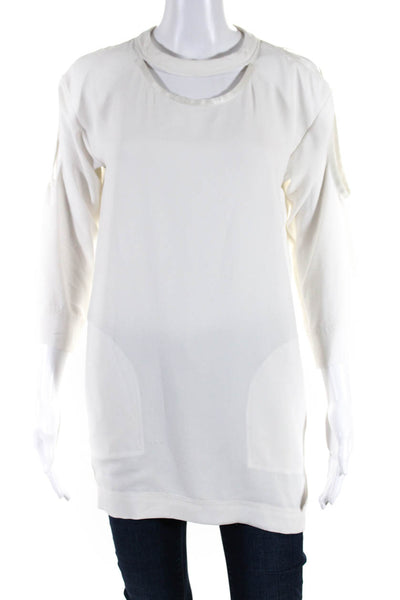 IRO Women's Open Shoulder Long Sleeve Crew Neck Blouse Off White Size 34