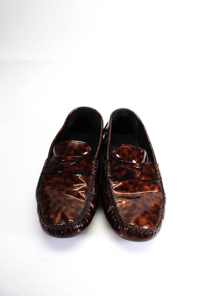 Cole Haan Womens Patent Leather Animal Print Flat Loafers Brown Size 9B