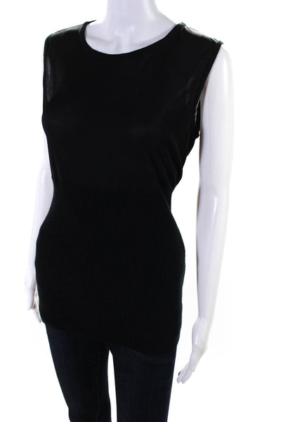 Ports 1961 Womens Patchwork Ribbed Textured Sleeveless Blouse Black Size L