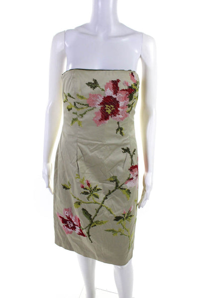 Kay Unger Womens Flower Embroidery Corset Strapless Sheath Dress Green Size S