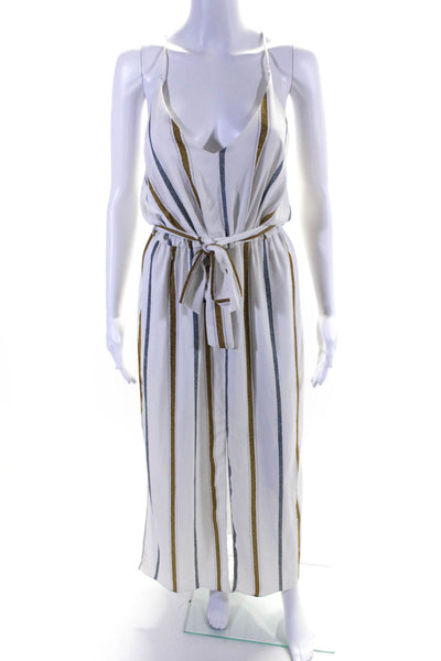 Sheike Womens Spaghetti Strap V Neck Vertical Stripe Midi Dress White Size 8