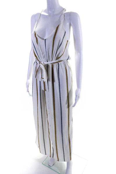 Sheike Womens Spaghetti Strap V Neck Vertical Stripe Midi Dress White Size 8