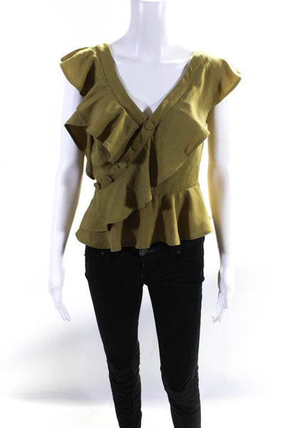 Lovers + Friends V-Neck Sleeveless Ruffle Side Zip Blouse Brown Size S