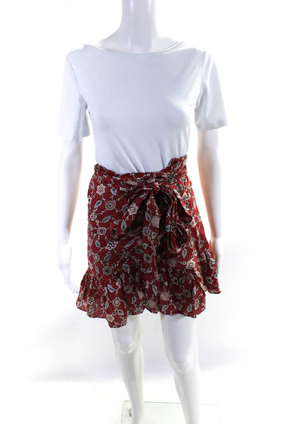 Isabel Marant Etoile Women's Wrap Ruffle Mini Skirt Red Floral Size 34