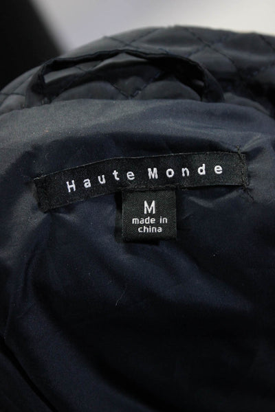 Haute Monde Womens Long Sleeve Front Zip Quilted Jacket Navy Blue Size Medium